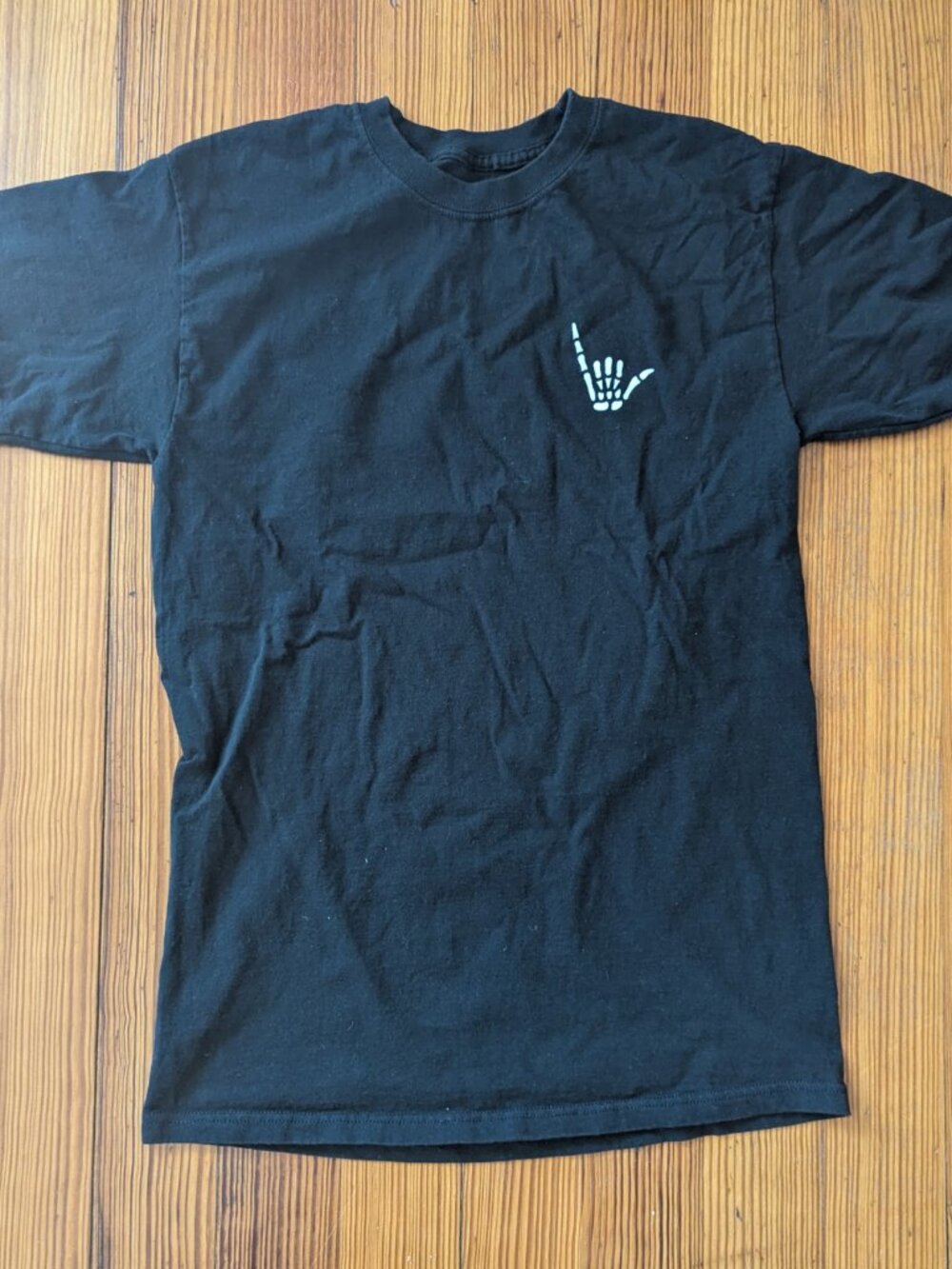 Call Your Mother Skeleton Surfer T-Shirt Medium Black Shaka Hand Have A Nice Day
